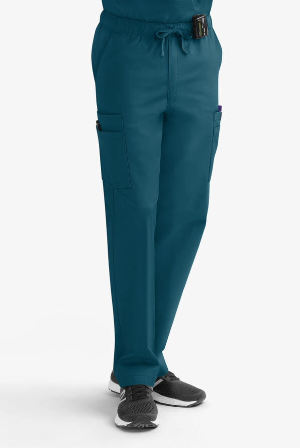 Butter-Soft STRETCH Men's 9-Pocket Zip Front Cargo Straight Leg Scrub Pants - Caribbean Blue - 1