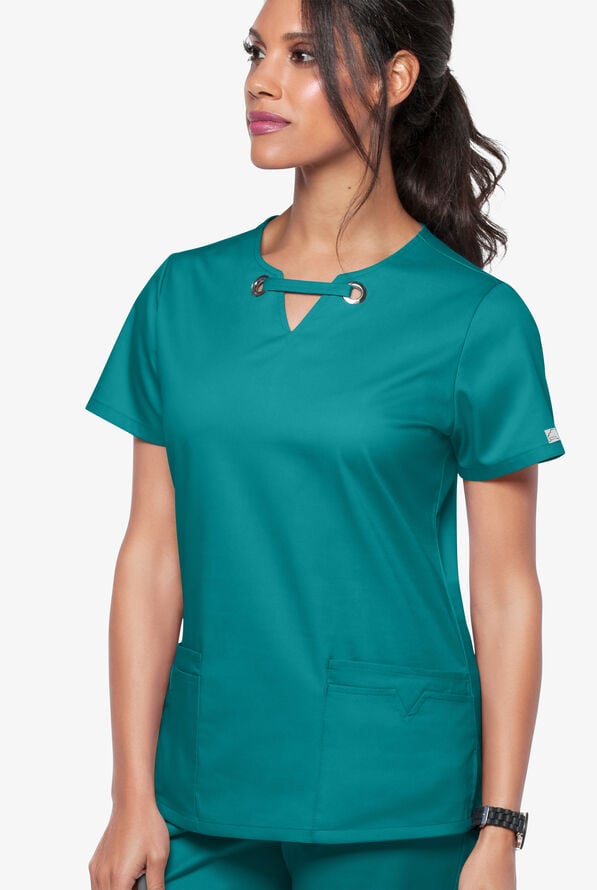 Blusa m&eacute;dica UA Butter-Soft STRETCH con ojales y 4 bolsillos para mujer - Teal - 2