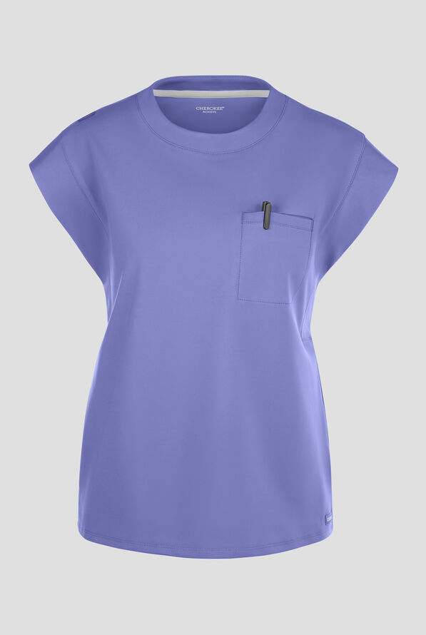 Cherokee Achieve Women's 1-Pocket STRETCH Raglan Sleeve Crew Neck Knit Scrub Top - Ceil Blue - 1