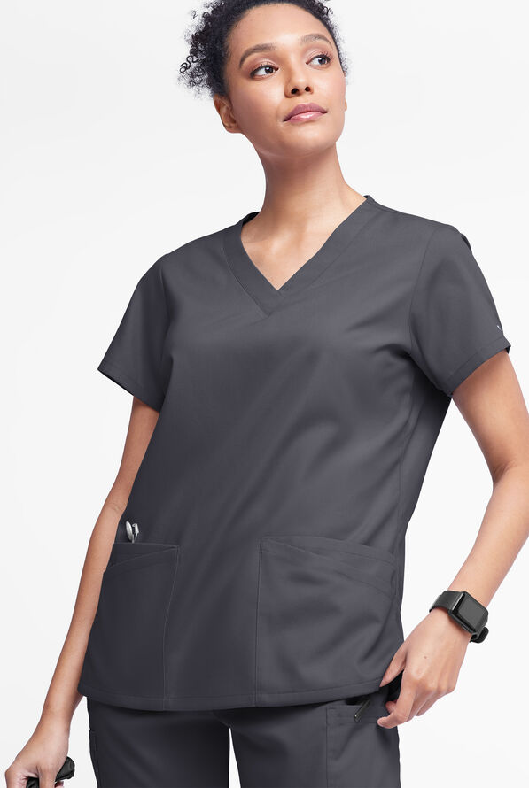 Blusa médica Butter-Soft Originals con cuello en V y 6 bolsillos para mujer - Pewter - 2