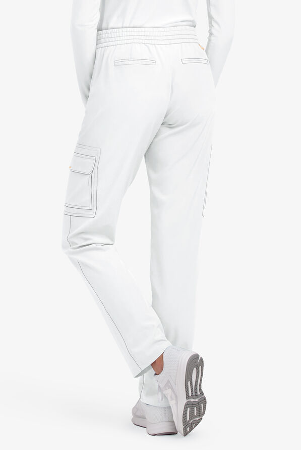 Lauderdale By UA Datura Women's 6-Pocket Cargo STRETCH Scrub Pants - Petite - White - 2