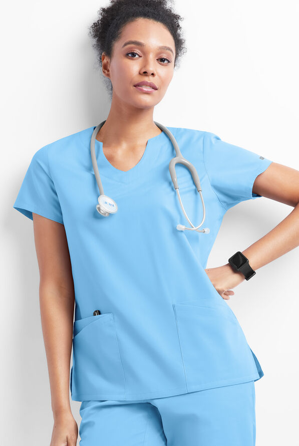 Butter-Soft Originals Women's 6-Pocket Scallop Neck Scrub Top - Blue Oasis - 5