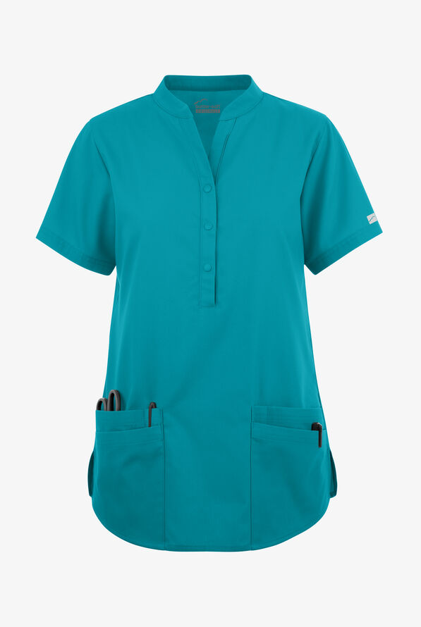 Blusa médica Butter-Soft Originals con cuello mao y 6 bolsillos para mujer - Teal - 1