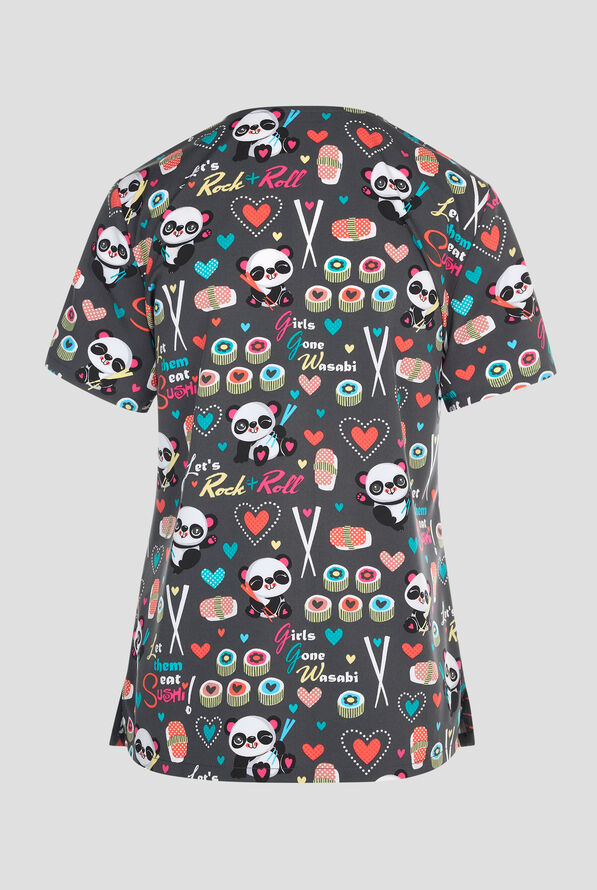 Cherokee Girls Gone Wasabi Pandas Women's 2-Pocket STRETCH V-Neck Print Scrub Top - null - 2