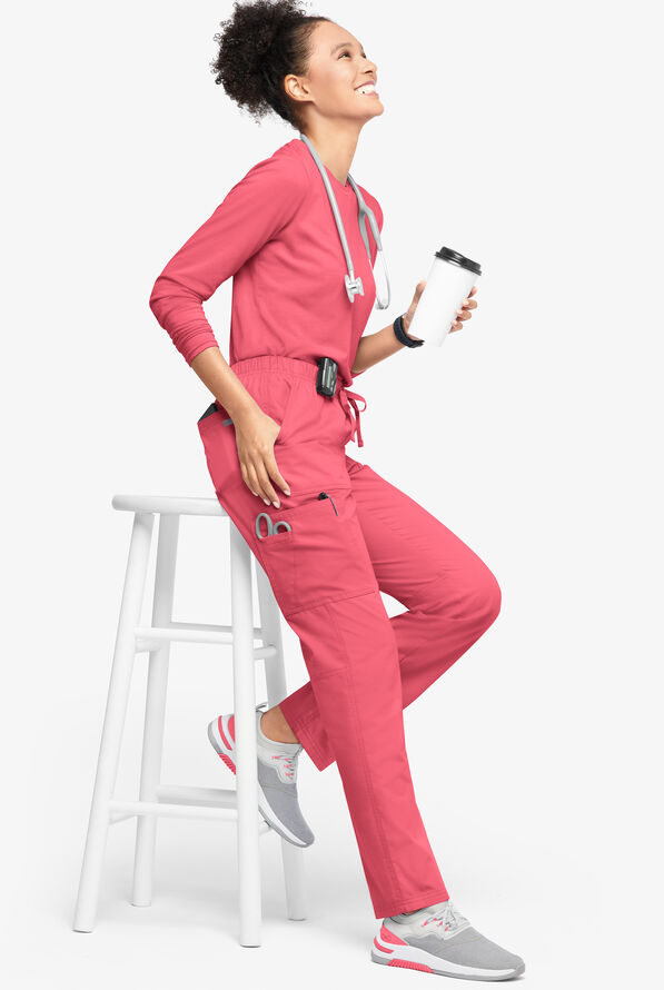 Butter-Soft Originals Women's 7-Pocket Mid Rise Straight Leg Cargo Scrub Pants - Petite - Rouge Rose - 4