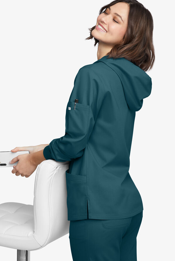 Strictly Scrubs Women's 5-Pocket Long Sleeve Pullover Hoodie - Caribbean Blue - 4