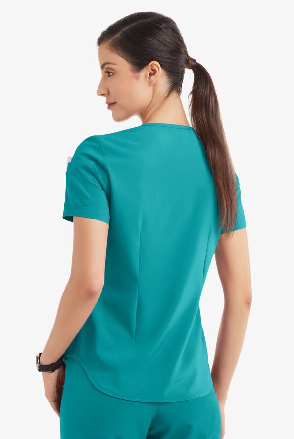 Easy STRETCH Chloe Women's 3-Pocket V-Neck Tuck-In Scrub Top - Teal - 4