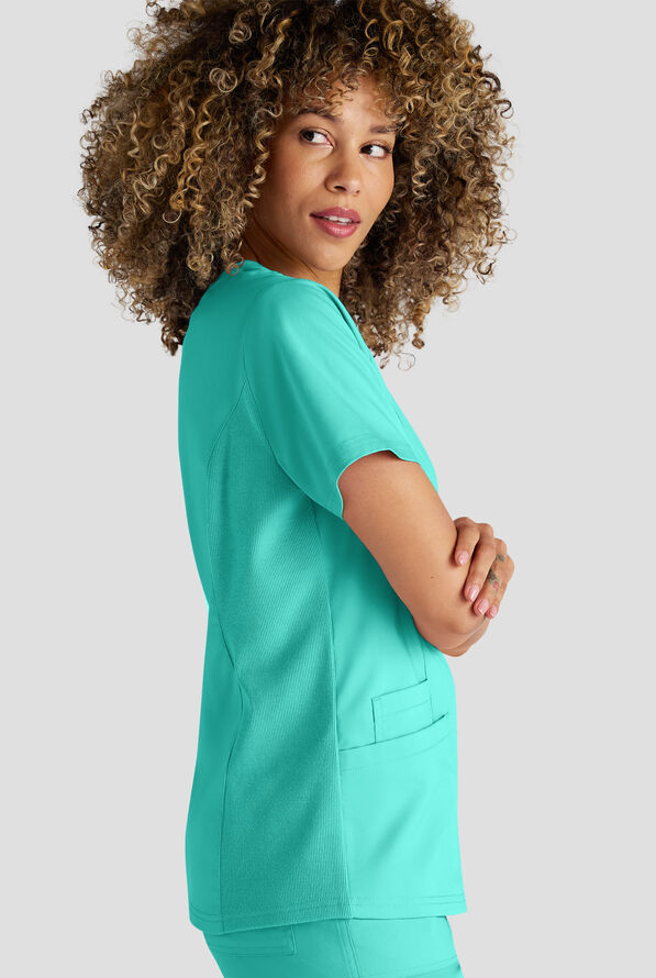 Butter-Soft STRETCH FLXTEK+ Women's 3-Pocket Crew Neck Scrub Top - Aqua Dust - 4