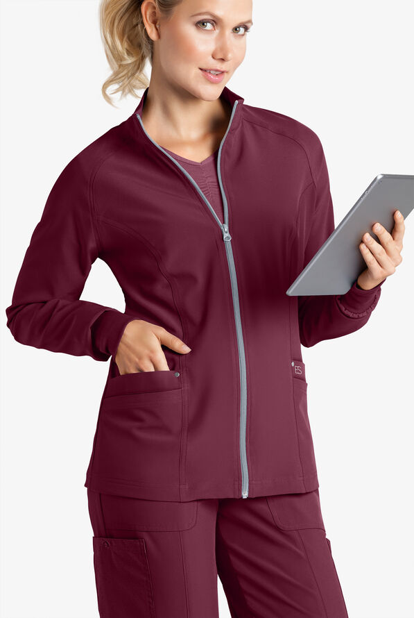 Chaqueta médica Easy STRETCH Zadie con mangas raglán con 4 bolsillos para mujer - Wine - 2