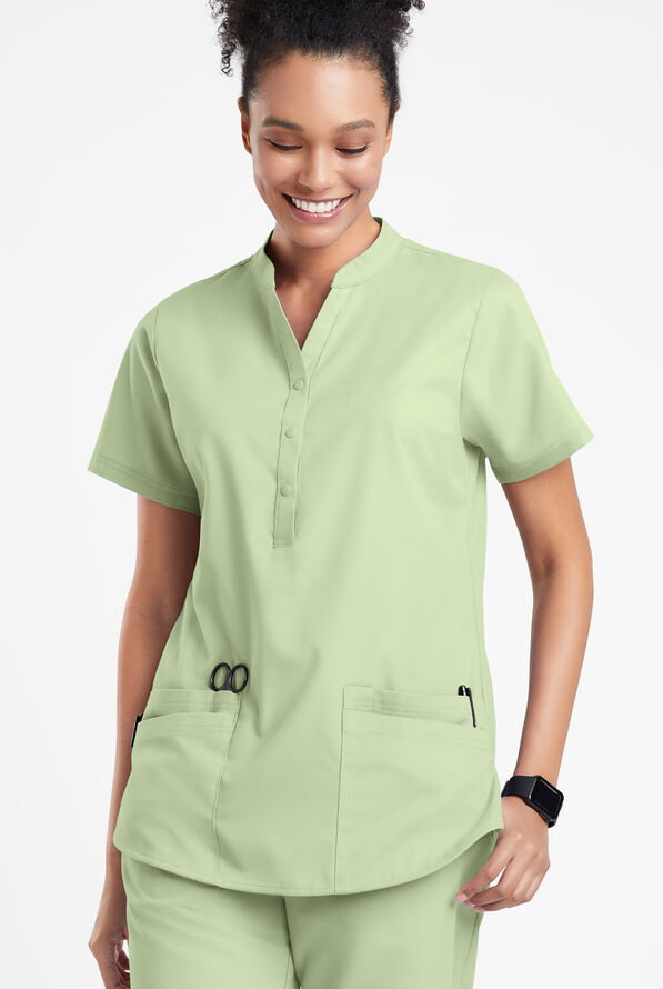 Blusa médica Butter-Soft Originals con cuello mao y 6 bolsillos para mujer - Spring Mint - 2