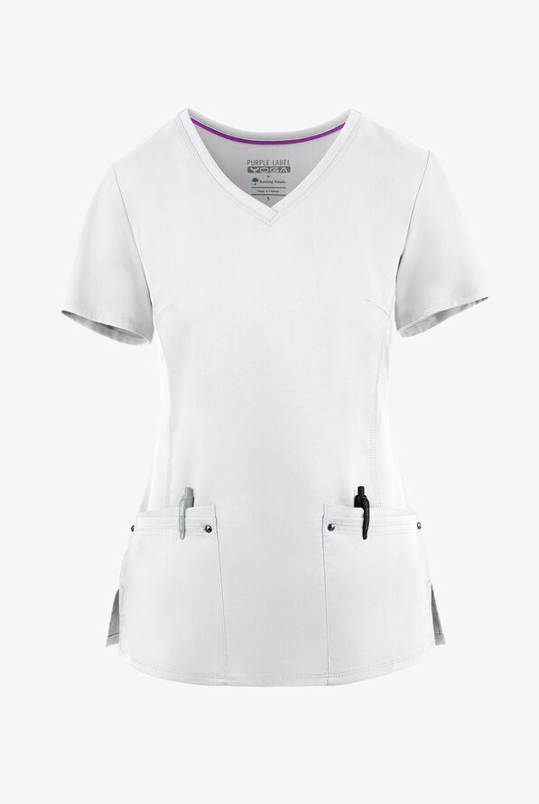 Healing Hands Purple Label Juliet Women's 2-Pocket STRETCH Princess Seam Scrub Top - White - 1