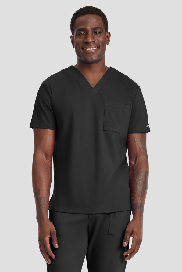 Cherokee Achieve Men's 1-Pocket STRETCH V-Neck Knit Scrub Top - Black - 2