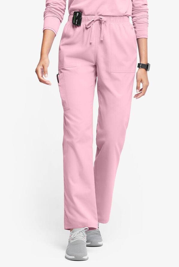 Butter-Soft Originals Women's 7-Pocket Mid Rise Straight Leg Cargo Scrub Pants - Petite - Blush - 1