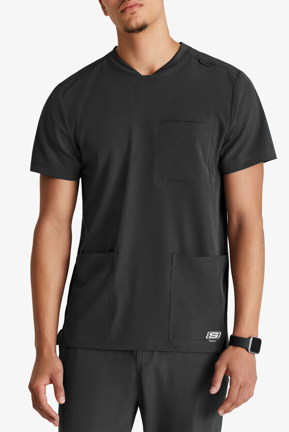 Skechers by Barco Thesis Men's 3-Pocket STRETCH Tuck In V-Neck Scrub Top - Black - 2