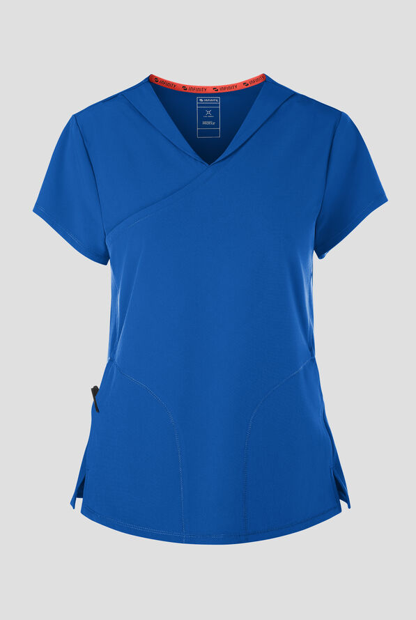 Infinity GNR8 Women's 2-Pocket STRETCH Collar Wrap Scrub Top - Royal - 1