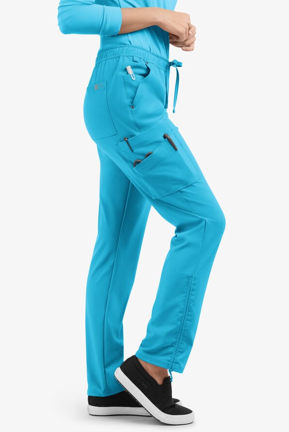 Easy STRETCH Halle Women's 11-Pocket Ruched Leg Jogger Scrub Pants - Petite - Turquoise - 2