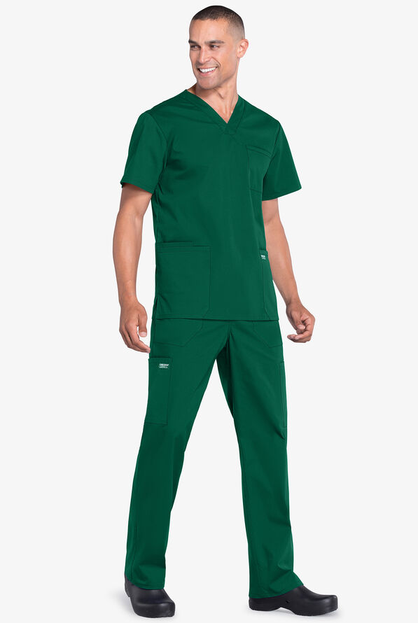 Cherokee Workwear Professionals Men's 4-Pocket STRETCH V-Neck Scrub Top - Hunter - 2