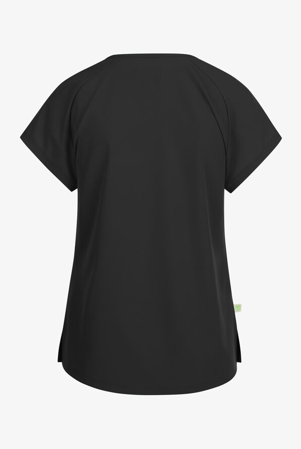 Planet koi Kallani Women's 1-Pocket STRETCH Rouched Shoulder Jewel Neck Scrub Top - Black - 2