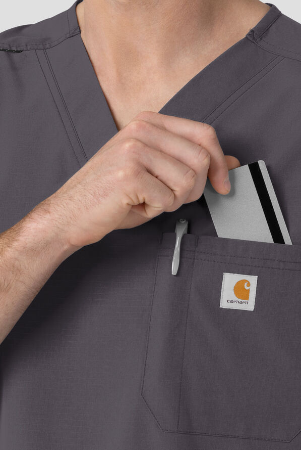 Camisa m&eacute;dica Carhartt FLD & RSCU Rugged Flex STRETCH con cuello en V y 4 bolsillos para hombre - Pewter - 4