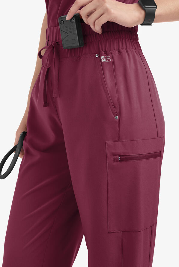 Easy STRETCH Ellie Women's 5-Pocket High Waisted Wide Leg Scrub Pants - Petite - Wine - 2
