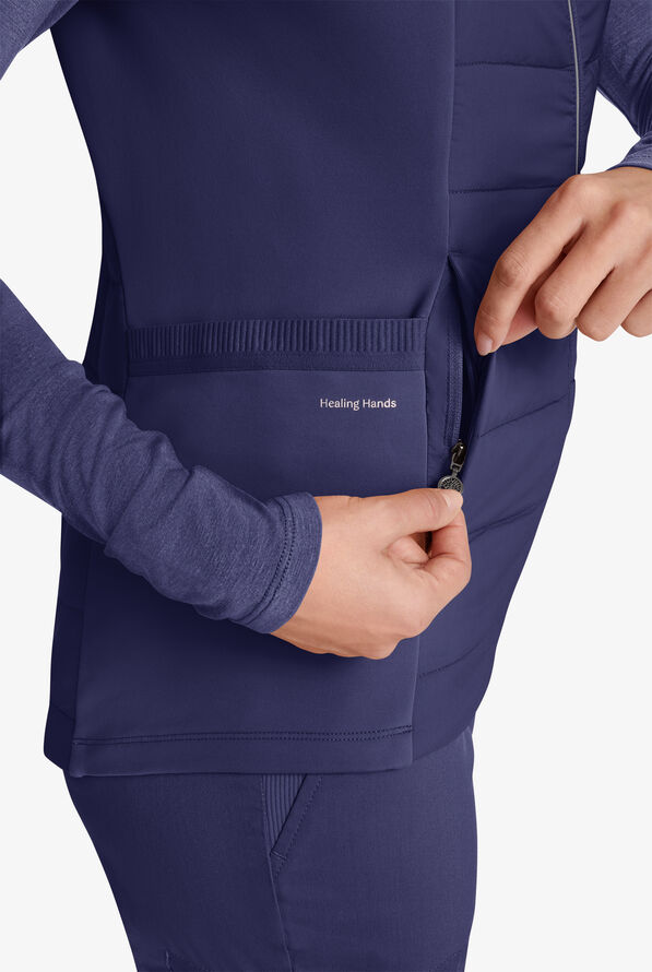 Healing Hands Purple Label Khloe Women's 7-Pocket Zip Front Quilted Scrub Vest - Navy - 3