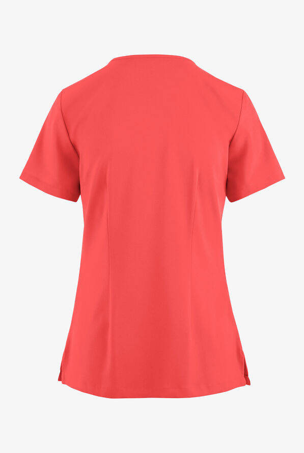 Blusa m&eacute;dica Easy STRETCH Gisele con cordones en el cuello en V y 4 bolsillos para mujer - Radiant Red - 4