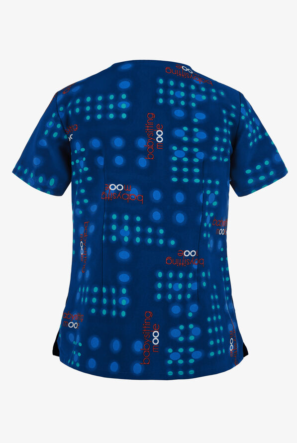 Cherokee Tooniforms Disney Pixar Babysitting Mode Women's 2-Pocket V-Neck Print Scrub Top - null - 2