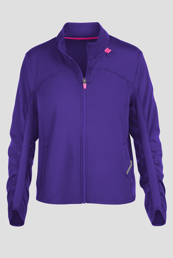 Chaqueta m&eacute;dica Med Couture Amp Knit STRETCH con cremallera y 2 bolsillos para mujer - Galactic Purple - 1