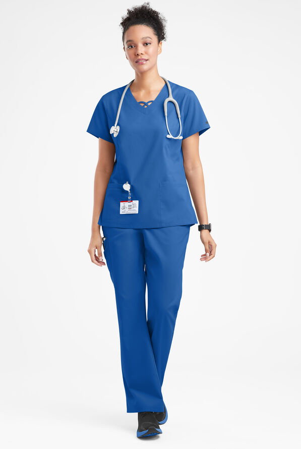 Blusa m&eacute;dica Butter-Soft Originals con cuello entrecruzado y 3 bolsillos para mujer - Royal - 4