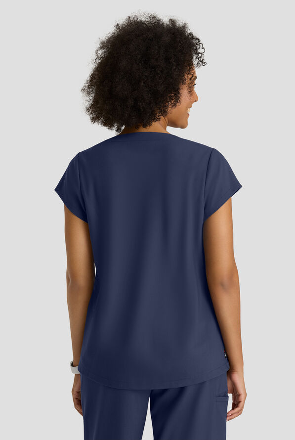 Grey's Anatomy by Barco Spandex STRETCH Marisol Women's 2-Pocket Cap Sleeve Cowl Neck Scrub Top - Indigo - 3