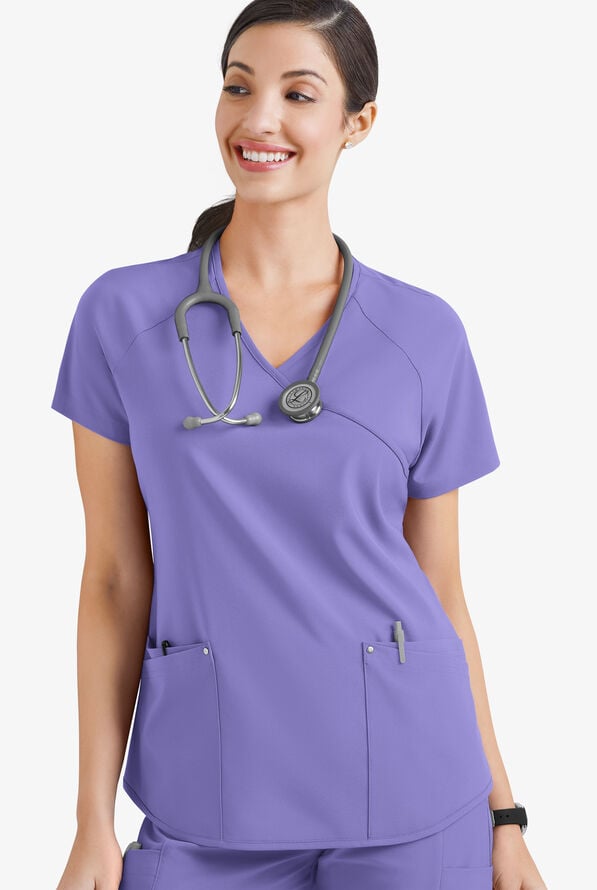 Easy STRETCH Cara Women's 4-Pocket Raglan Scrub Top - Blueberry Crush - 3