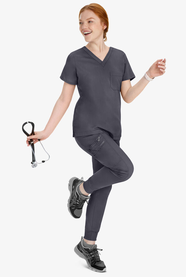 Healing Hands Purple Label Toby Women's 7-Pocket STRETCH Jogger Drawstring Scrub Pant - Pewter - 6