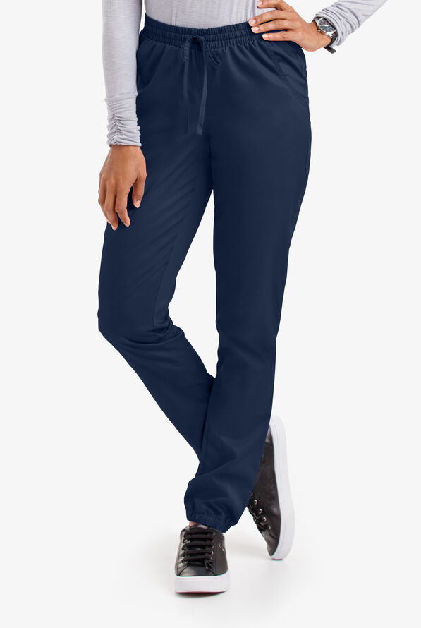 Butter-Soft STRETCH Women's 5-Pocket Jogger Scrub Pants - Petite - Navy - 1