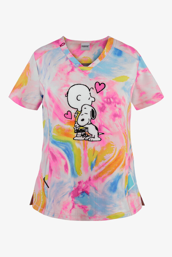 Cherokee Tooniforms Peanuts Dog's Best Friend Women's 2-Pocket V-Neck Print Scrub Top - null - 1