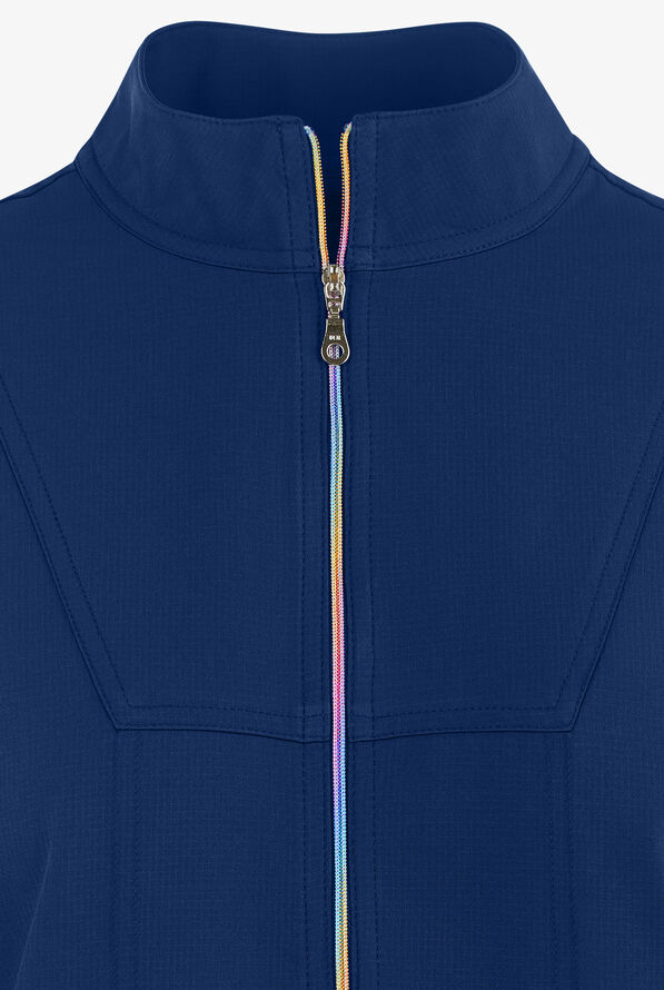 heartsoul Good Vibes Women's 2-Pocket STRETCH Zip Front Packable Scrub Jacket - Navy - 3
