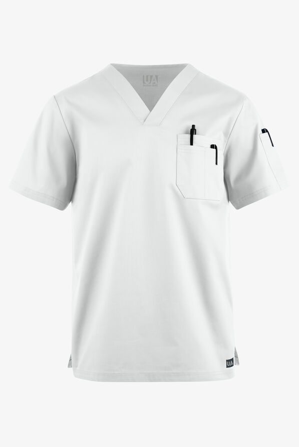 Butter-Soft STRETCH Men's 4-Pocket V-Neck Scrub Top - White - 1