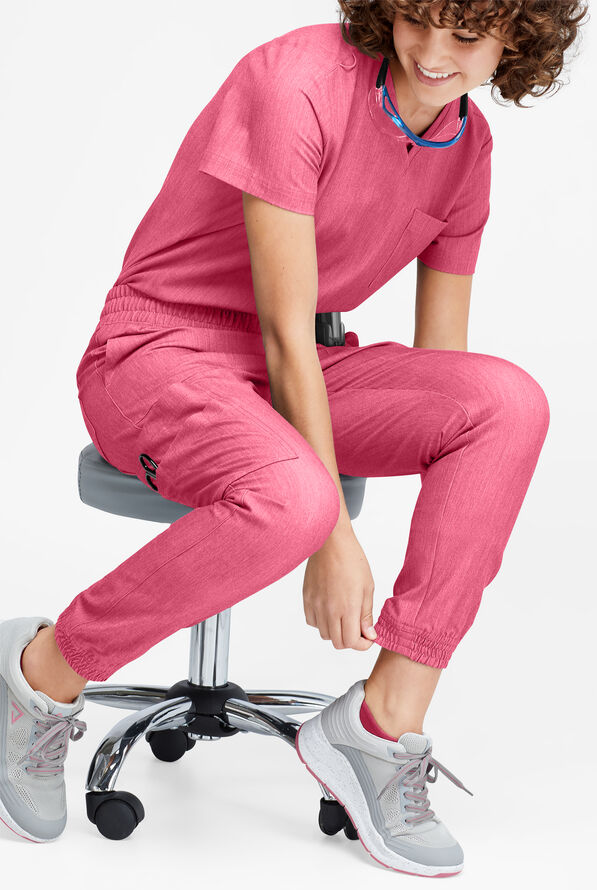 Movement by Butter-Soft Cephei Women's 11-Pocket Jogger Scrub Pants - Bright Pink Heather - 4