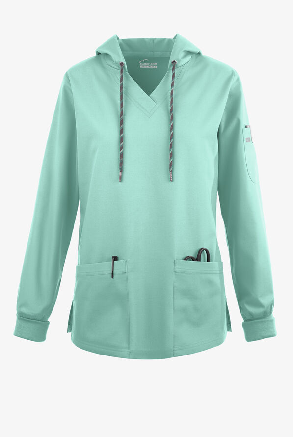 Sudadera médica manga larga Butter-Soft Originals con capucha y 5 bolsillos para mujer - Water Mint - 1