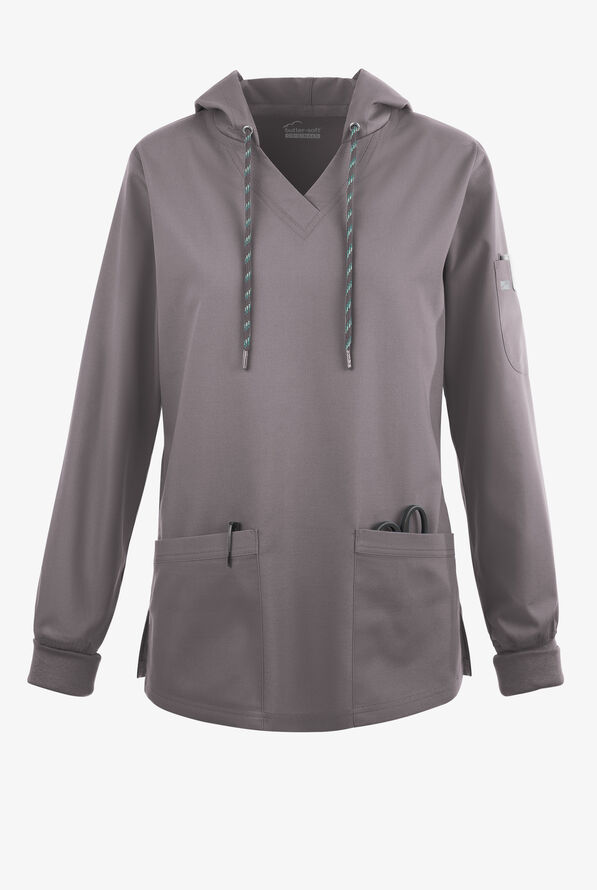 Sudadera médica manga larga Butter-Soft Originals con capucha y 5 bolsillos para mujer - Grey Stone - 1