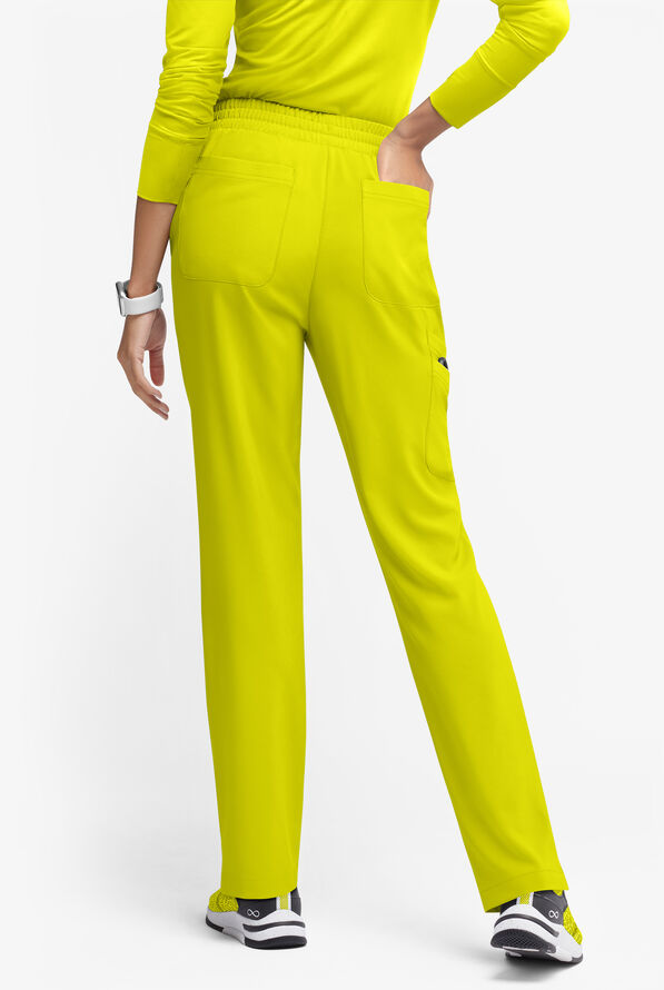 Easy STRETCH Naya Women’s Natural Waist 6-Pocket Straight Leg Scrub Pants - Petite - Cyber Lime/Teal - 5