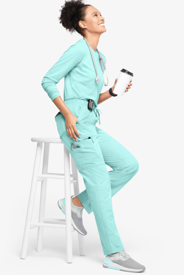 Butter-Soft Originals Women's 7-Pocket Mid Rise Straight Leg Cargo Scrub Pants - Petite - Sea Frost - 4