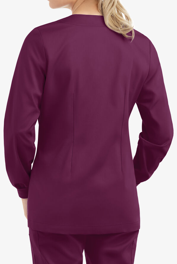 Butter-Soft STRETCH Women's 2-Pocket Long Sleeve Snap Front Scrub Jacket - Wine - 4