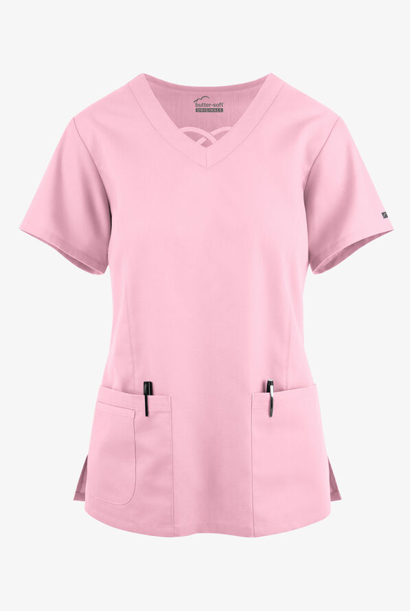 Blusa m&eacute;dica Butter-Soft Originals con cuello entrecruzado y 3 bolsillos para mujer - Blush - 1