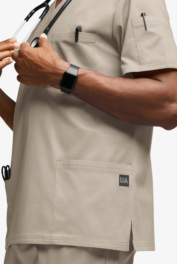 Butter-Soft STRETCH Men's 6-Pocket V-Neck Scrub Top - Warm Sand - 3
