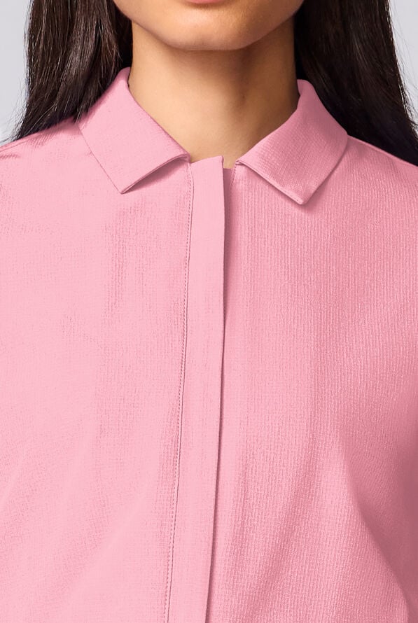 Med Couture Amp Women's 4-Pocket STRETCH Dolman Sleeve Collar Neck Wide Leg Scrub Jumpsuit - Pixel Pink - 4