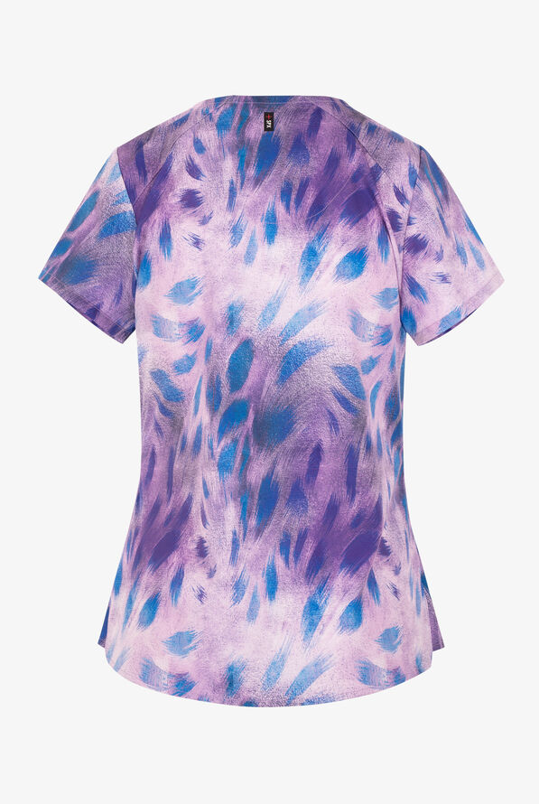 Grey's Anatomy Spandex STRETCH Electric Peacock Women's 4-Pocket V-Neck Print Scrub Top - null - 2