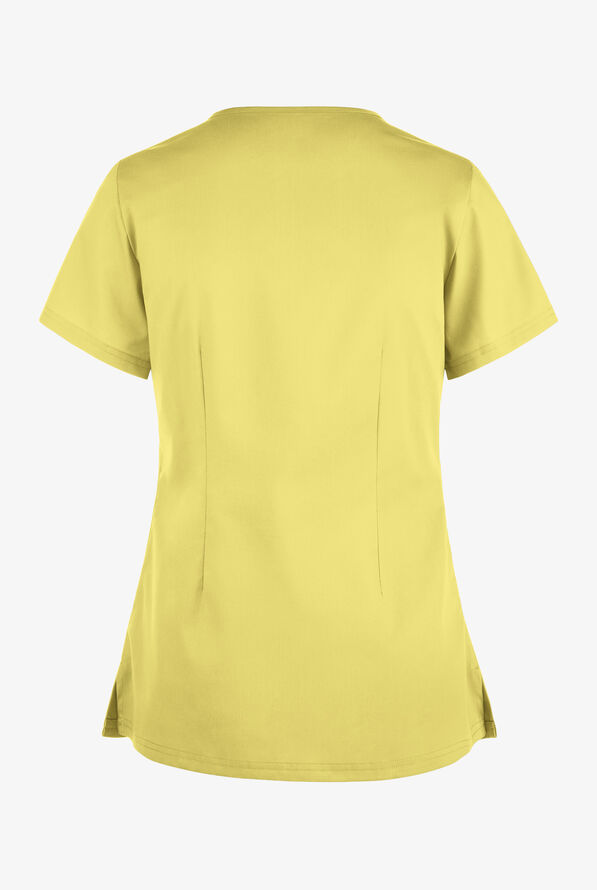 Blusa m&eacute;dica Butter-Soft STRETCH con cuello asim&eacute;trico tipo ojo de cerradura y 2 bolsillos para mujer - Lemon Sherbet - 2