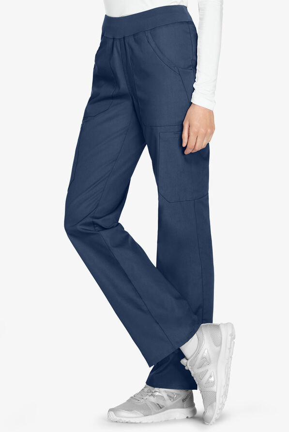 Cherokee Workwear Women's 6-Pocket Rib-Knit Waistband Pull-On Cargo Scrub Pants - Navy - 3