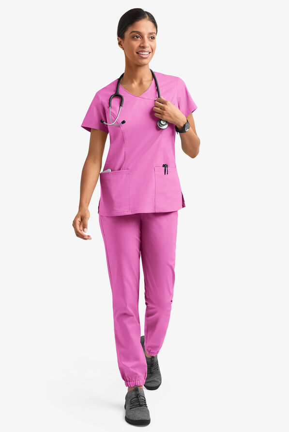 Blusa m&eacute;dica UA Butter-Soft STRETCH estilo cruzado con cuello en V y 3 bolsillos para mujer - Rosebud - 6