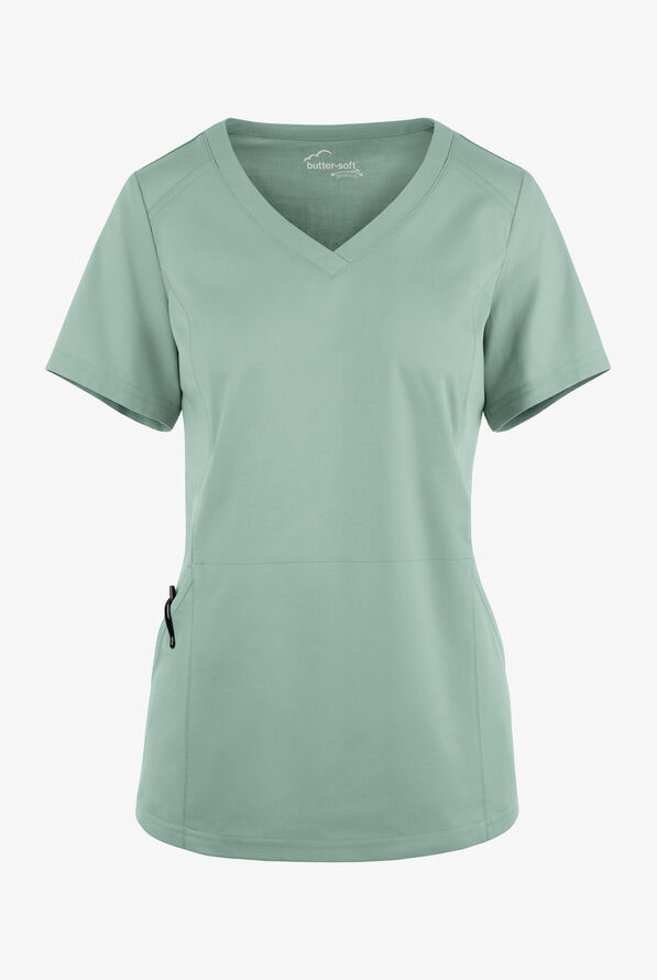 Blusa m&eacute;dica UA Butter-Soft STRETCH con detalle tejido y 3 bolsillos para mujer - Eucalyptus Leaf - 1